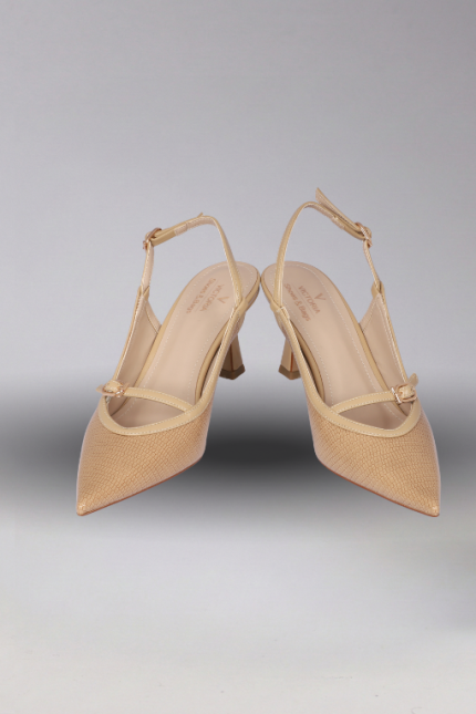 Toka Detaylı Arkası Açık Kroko Topuklu Ayakkabı